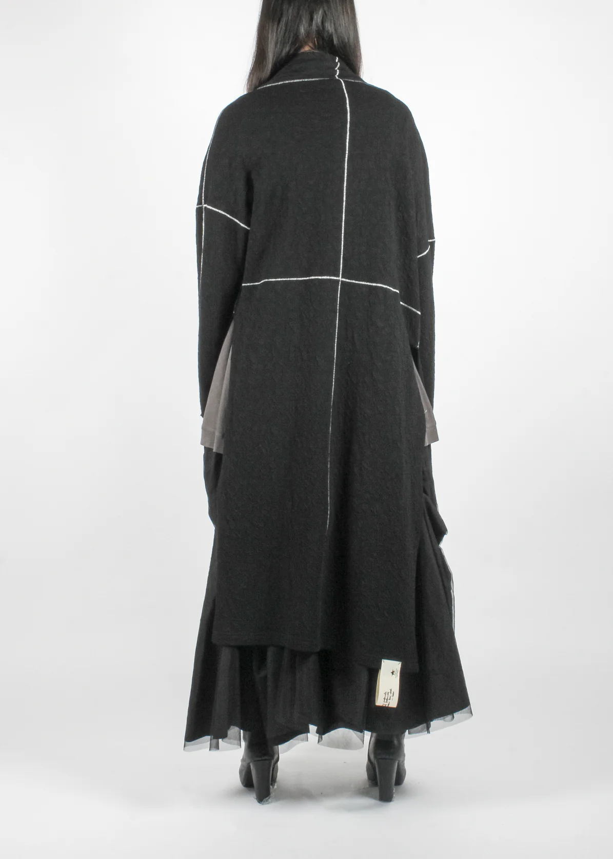 A145 Cross Patterned Knitted Coat Black - Image 3