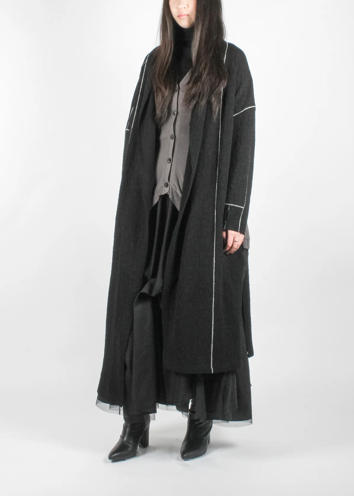 A145 Cross Patterned Knitted Coat Black - Image 4