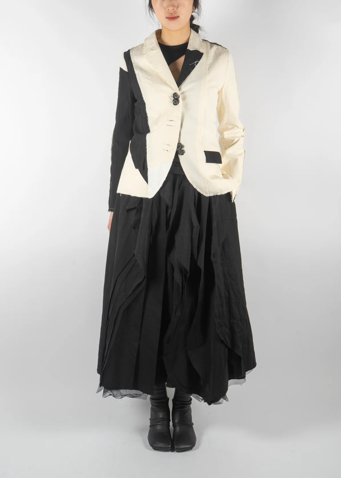 C445 Deconstructed Patch Blazer Black White - Image 4