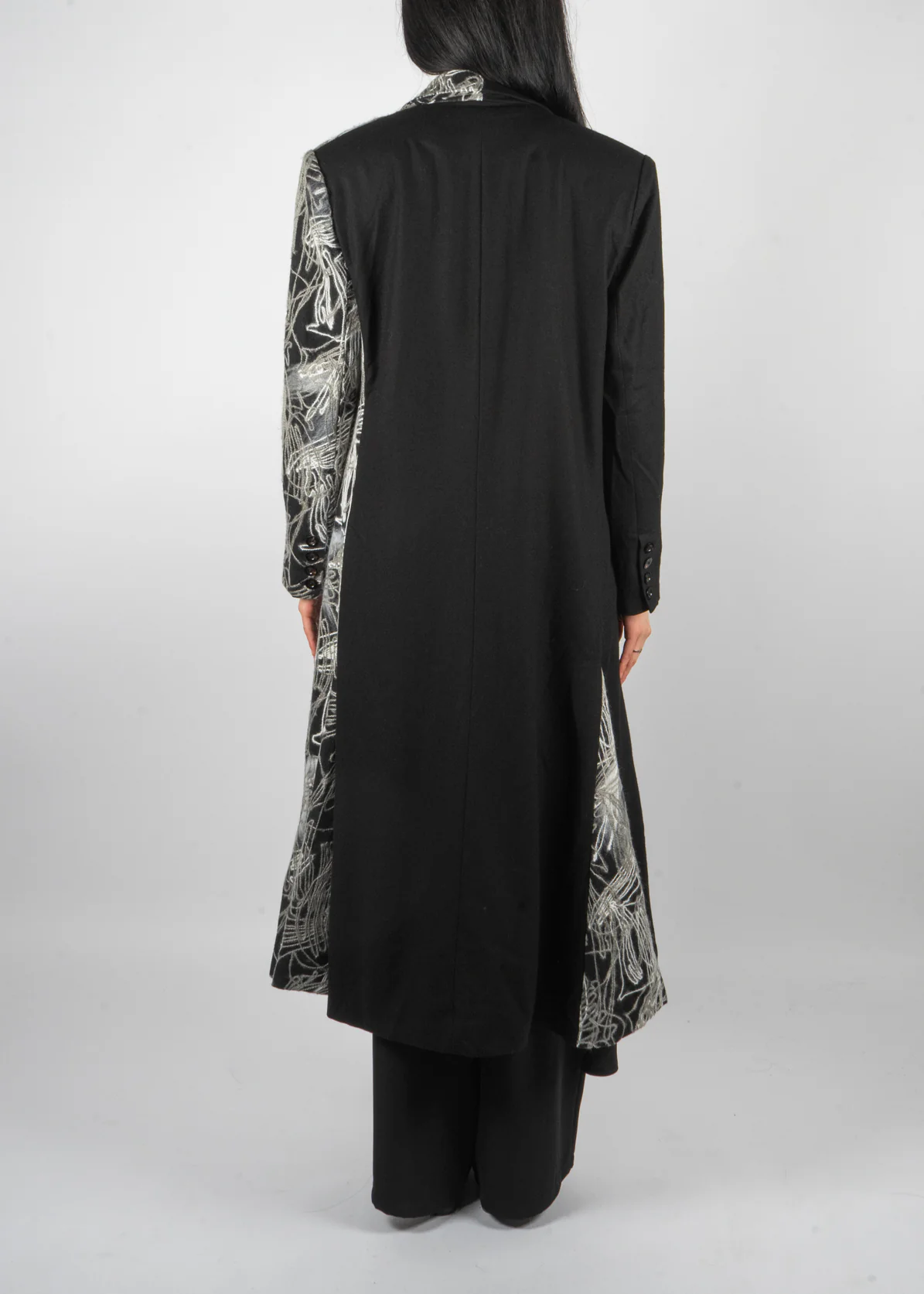 C521 Colour Block Overcoat Black - Image 3