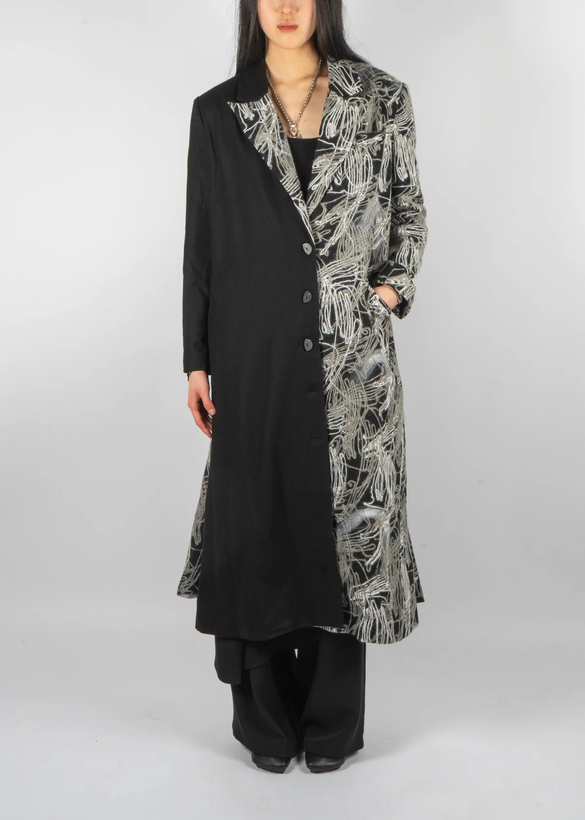 C521 Colour Block Overcoat Black - Image 4