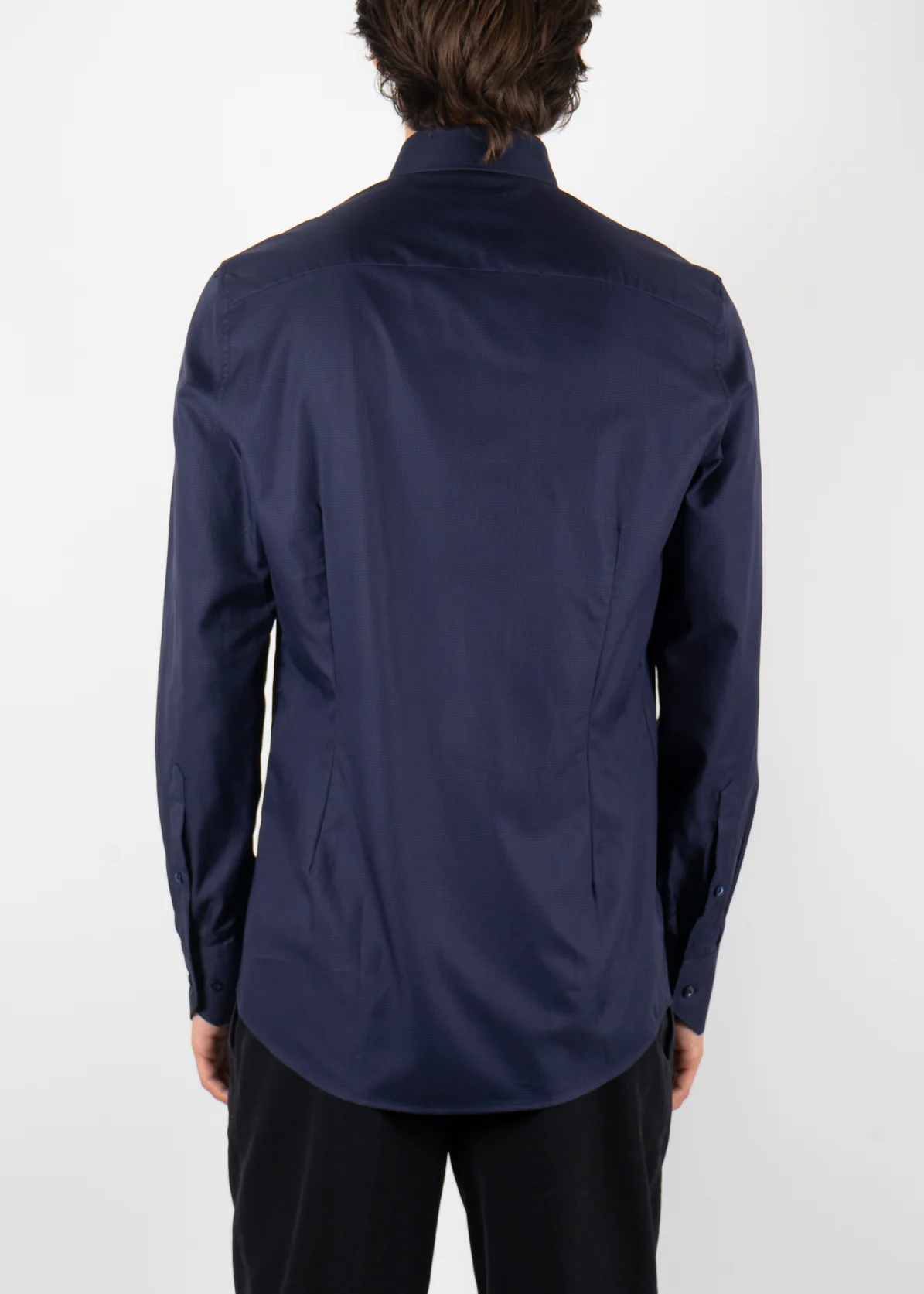 Check Slimline Shirt Navy - Image 3