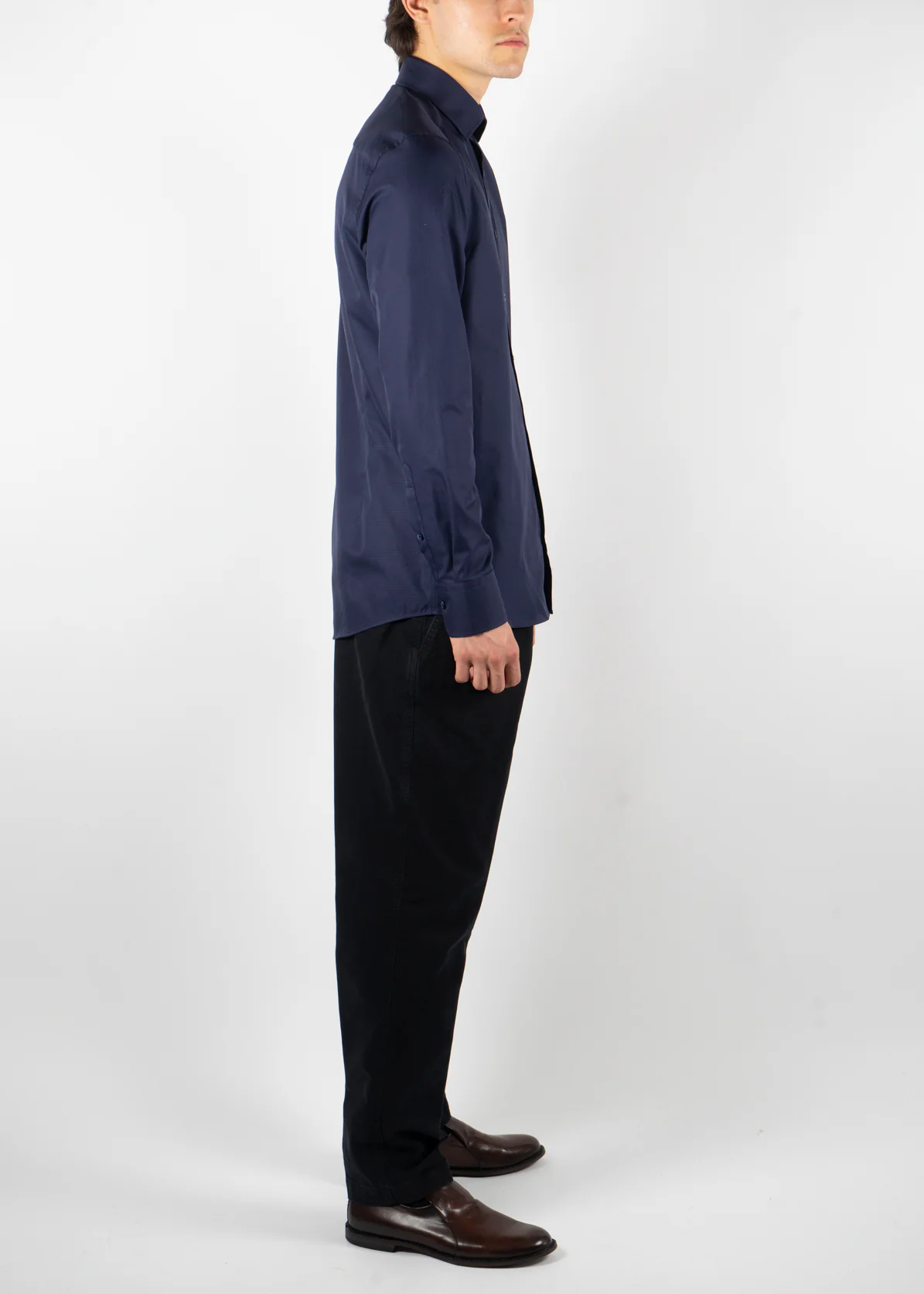 Check Slimline Shirt Navy - Image 4