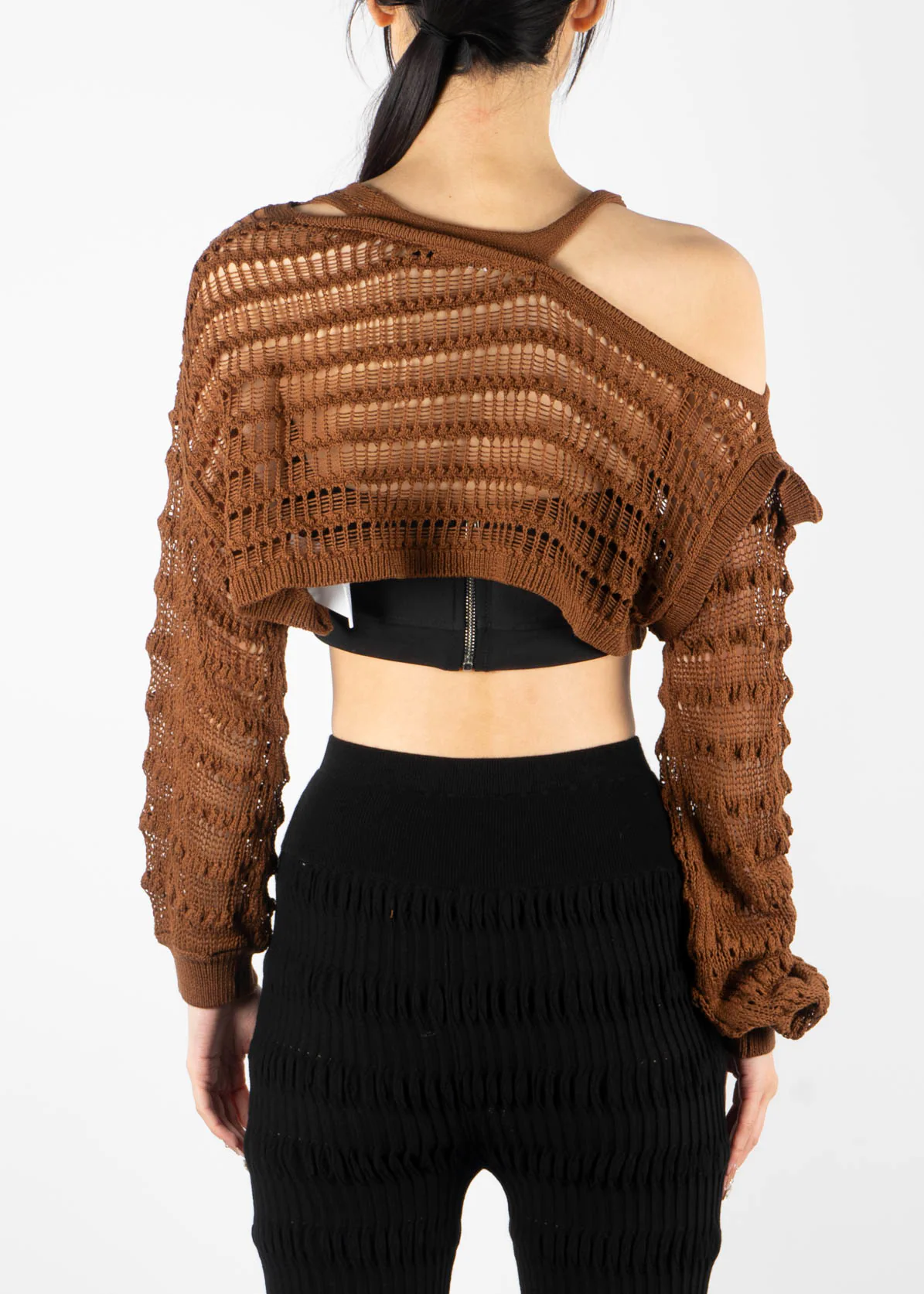 Irregular Loose Sweater Brown - Image 3