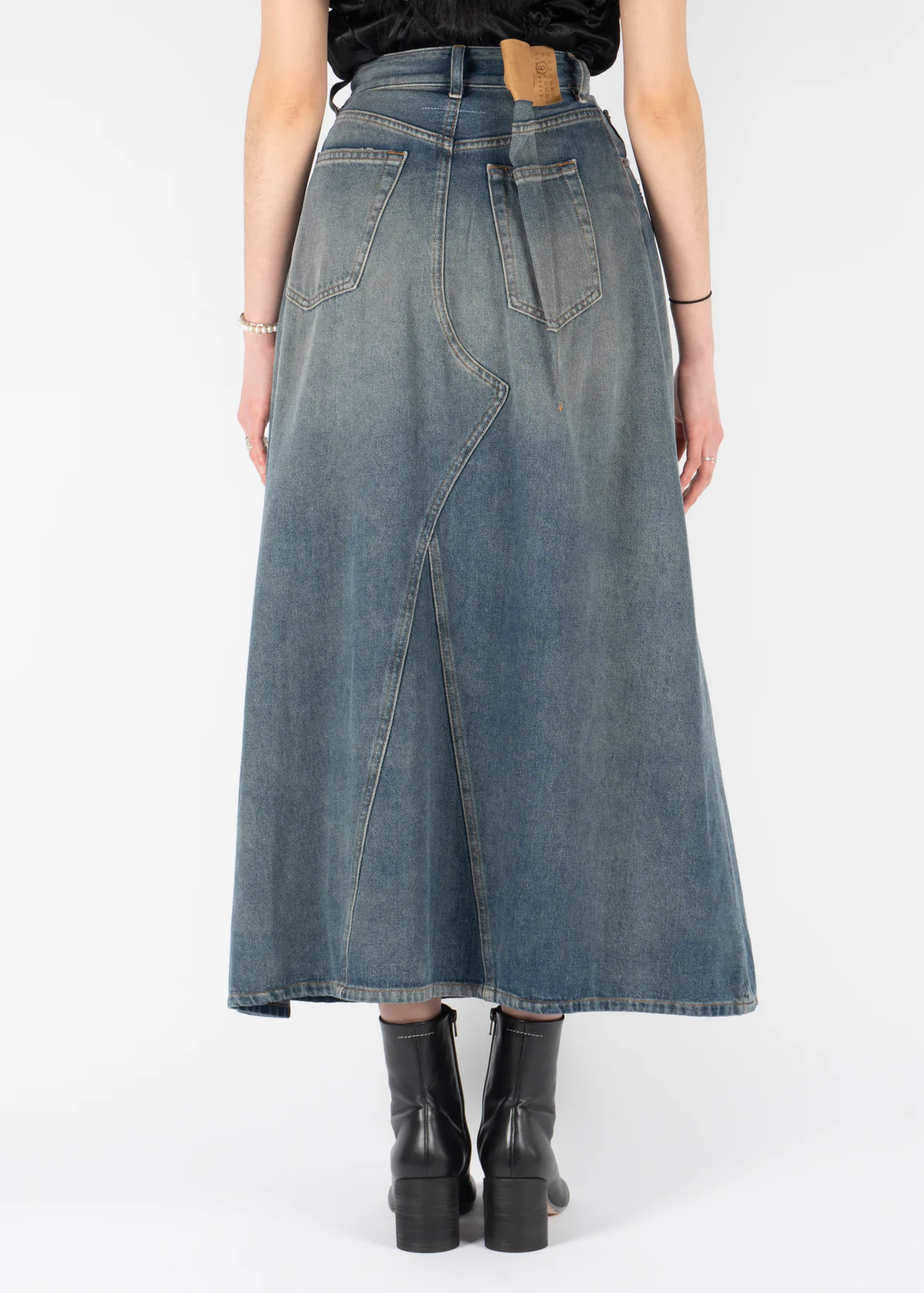 Distressed Denim Midi Skirt Blue - Image 3