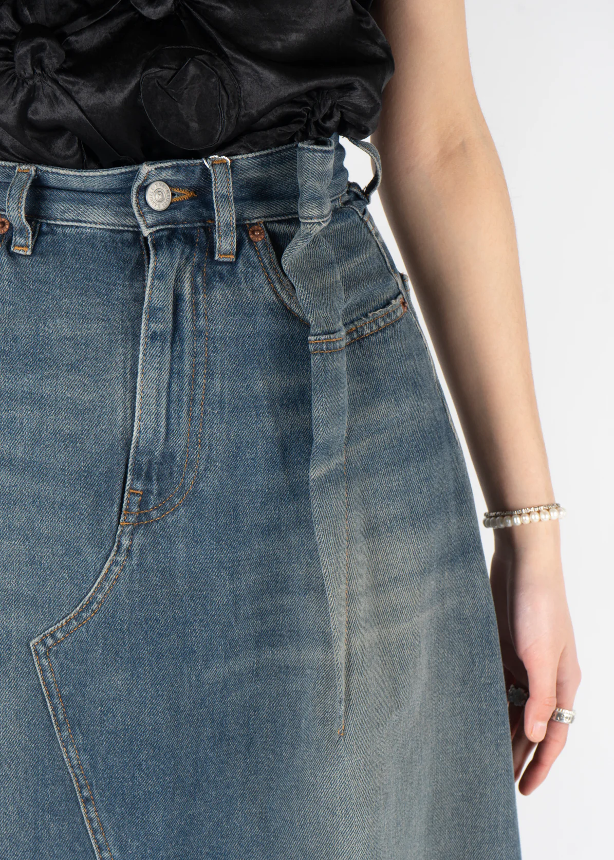 Distressed Denim Midi Skirt Blue - Image 4