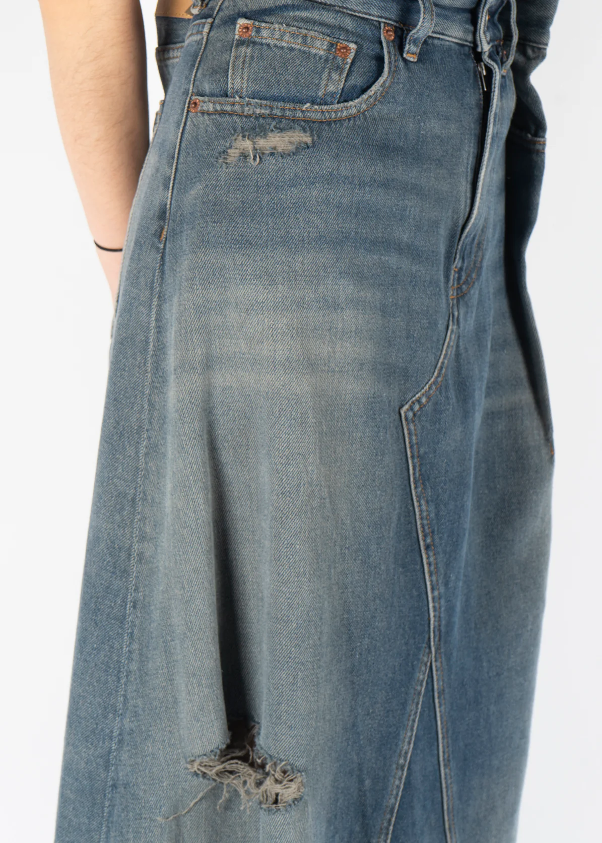 Distressed Denim Midi Skirt Blue - Image 5