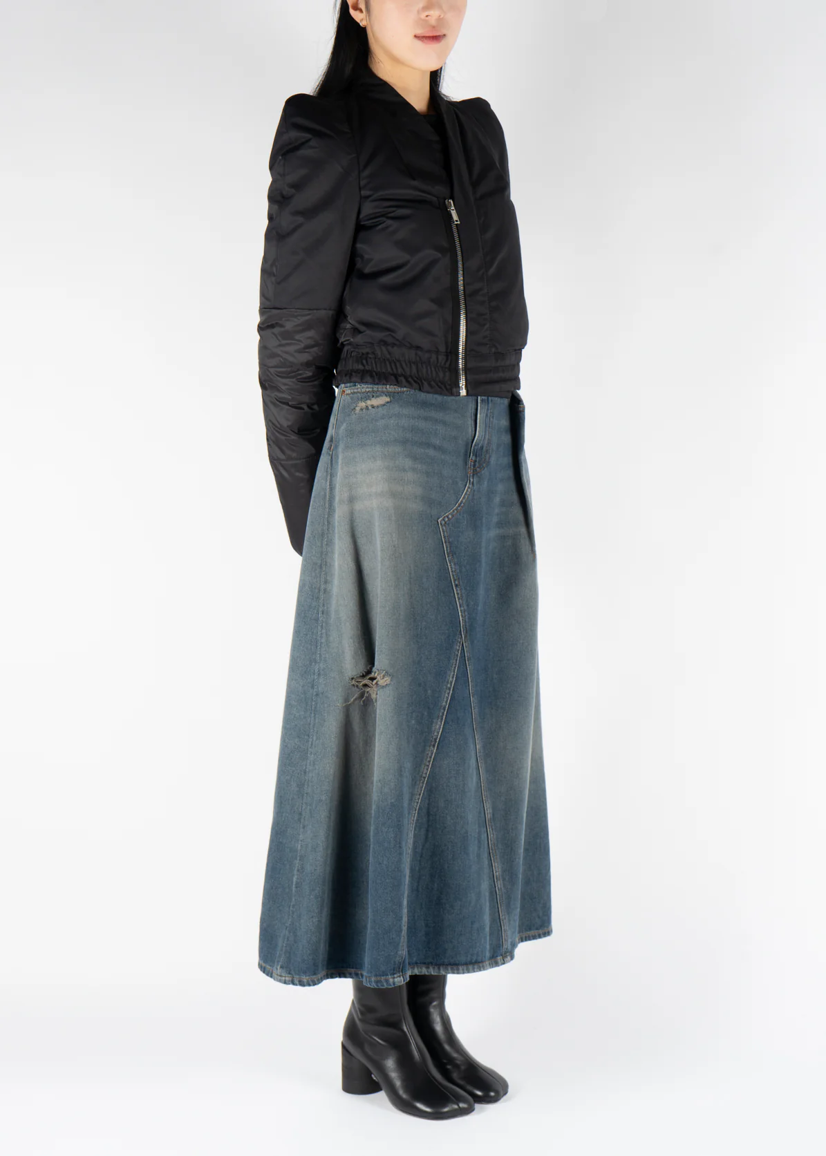 Distressed Denim Midi Skirt Blue - Image 6
