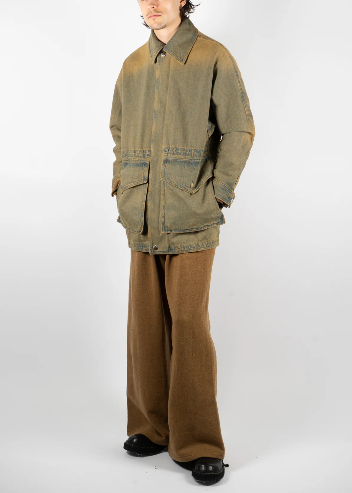 Drawstring Denim Jacket Khaki - Image 4