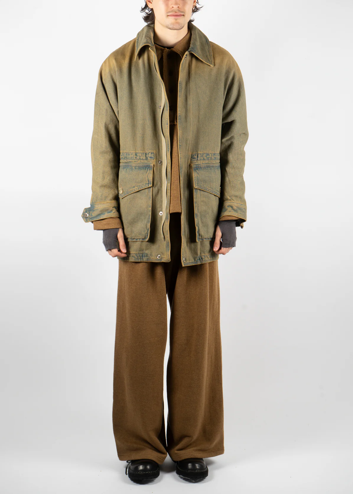 Drawstring Denim Jacket Khaki - Image 5
