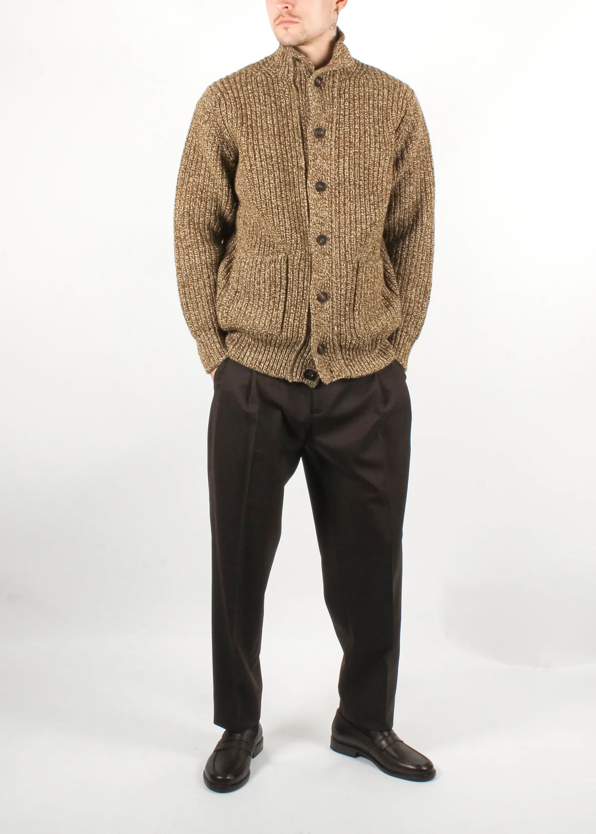 Heavy Button Pocket Cardigan Brown - Image 4