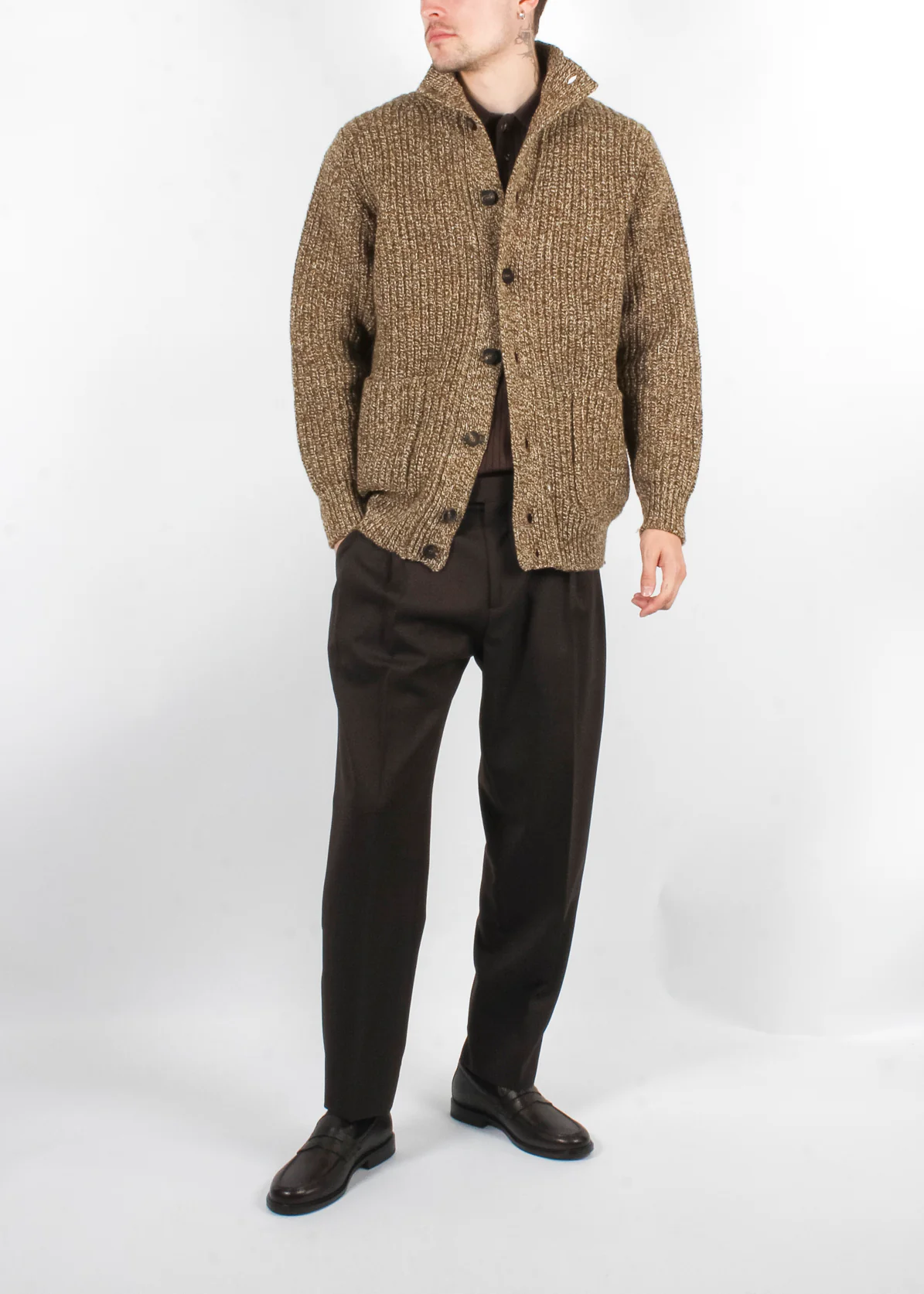 Heavy Button Pocket Cardigan Brown - Image 5