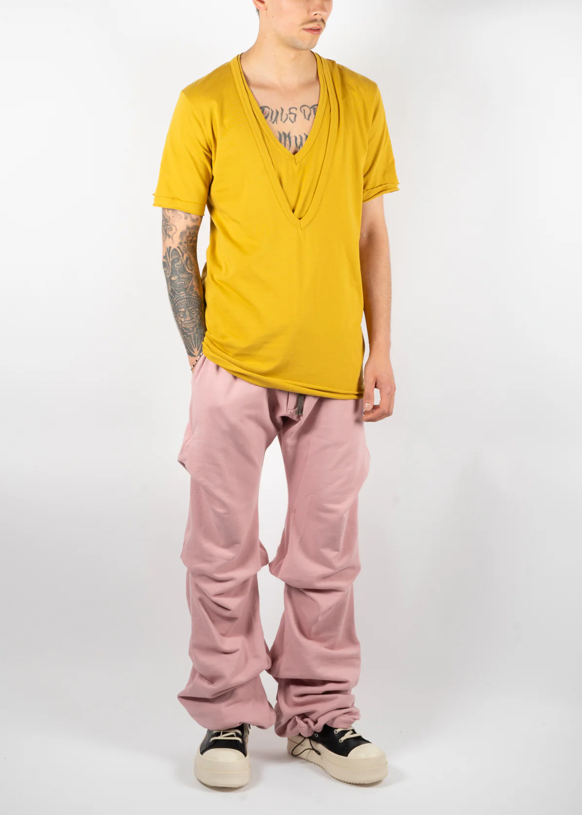 Layered V-Neck T-Shirt Yellow - Image 5