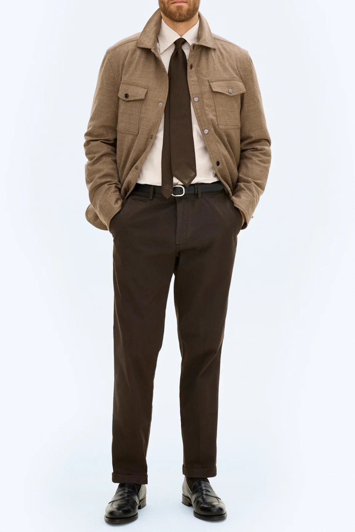 Padded Flannel Overshirt Beige - Image 3