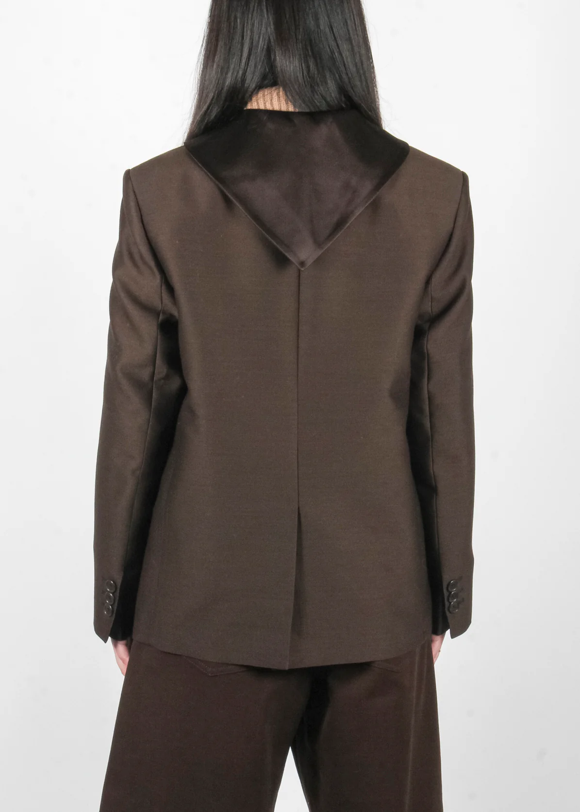 Pierce Wool Silk Jacket Dark Brown - Image 3