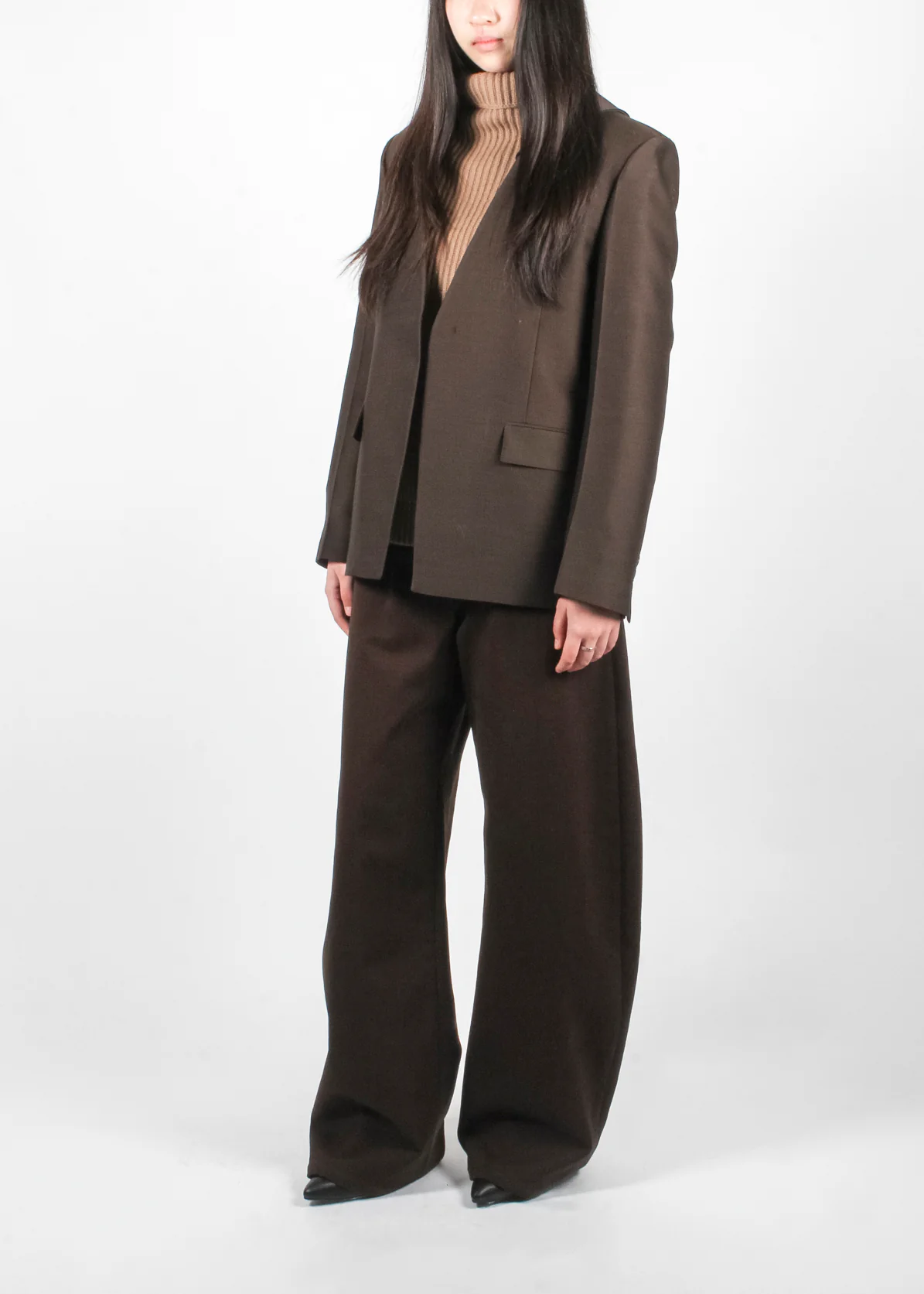 Pierce Wool Silk Jacket Dark Brown - Image 4