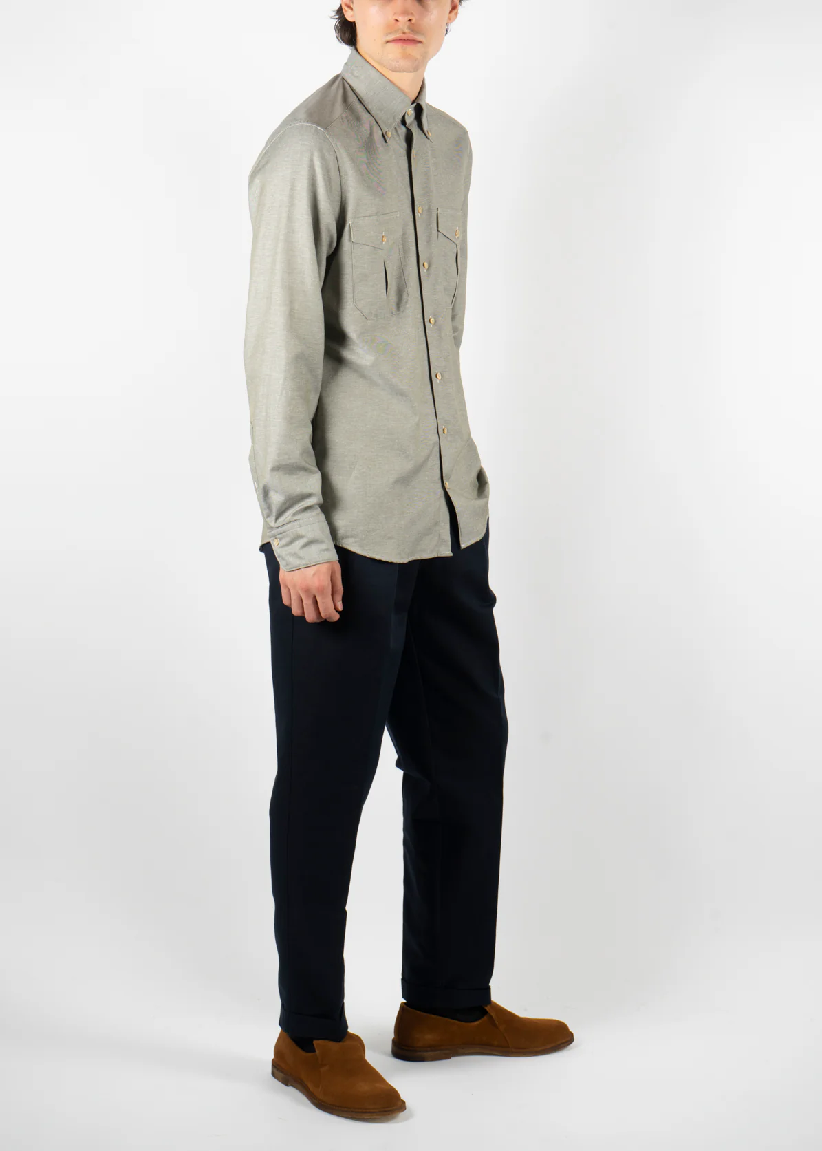 Slim Twill Pocket Shirt Olive - Image 4