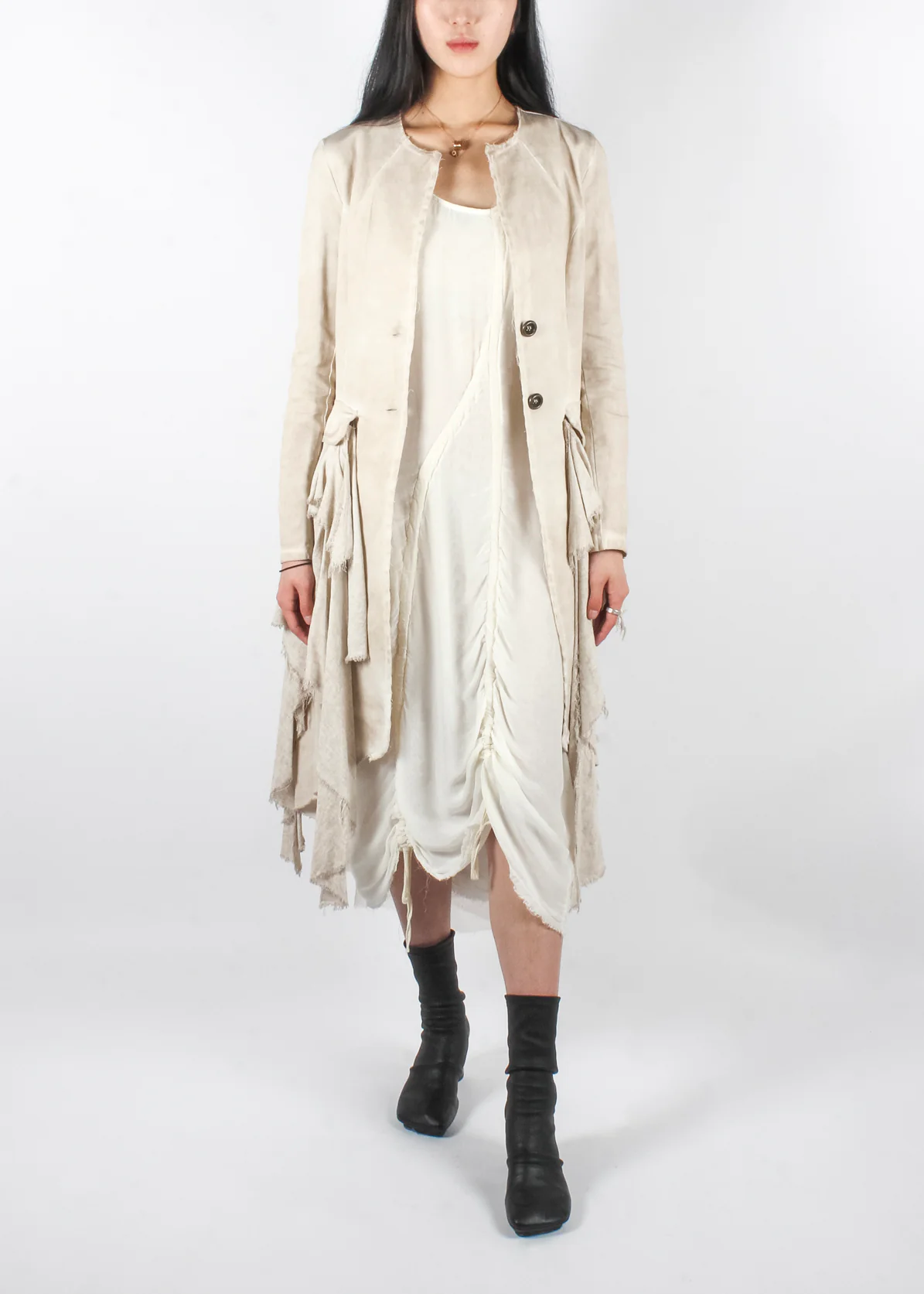 SM68 Long Cotton Linen Jacket Dark Grey - Image 5